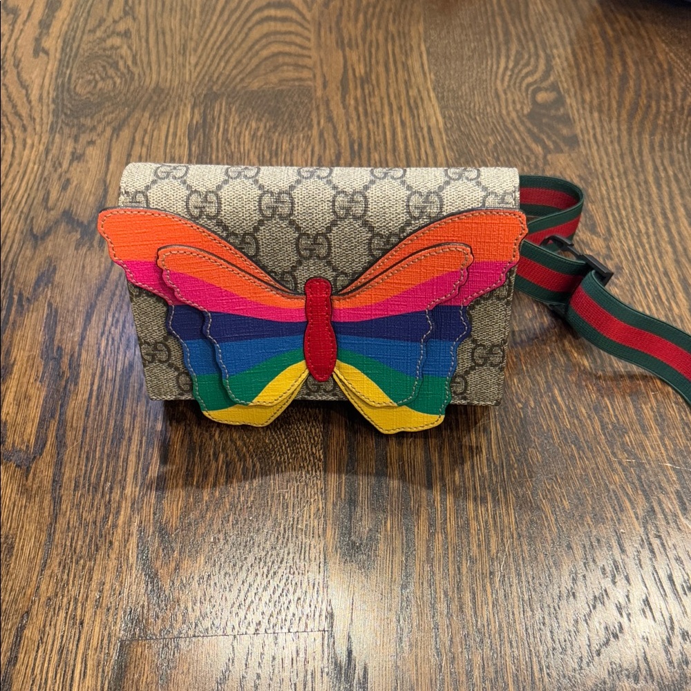 Gucci Beige and Red Monogram Crossbody Bag